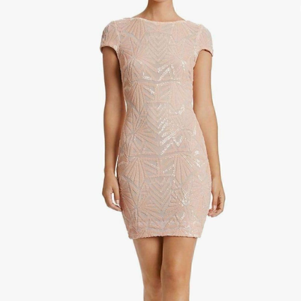 Dress the Population Short Sleeve Sequin Mini Dress Leaf Pattern in Size Small